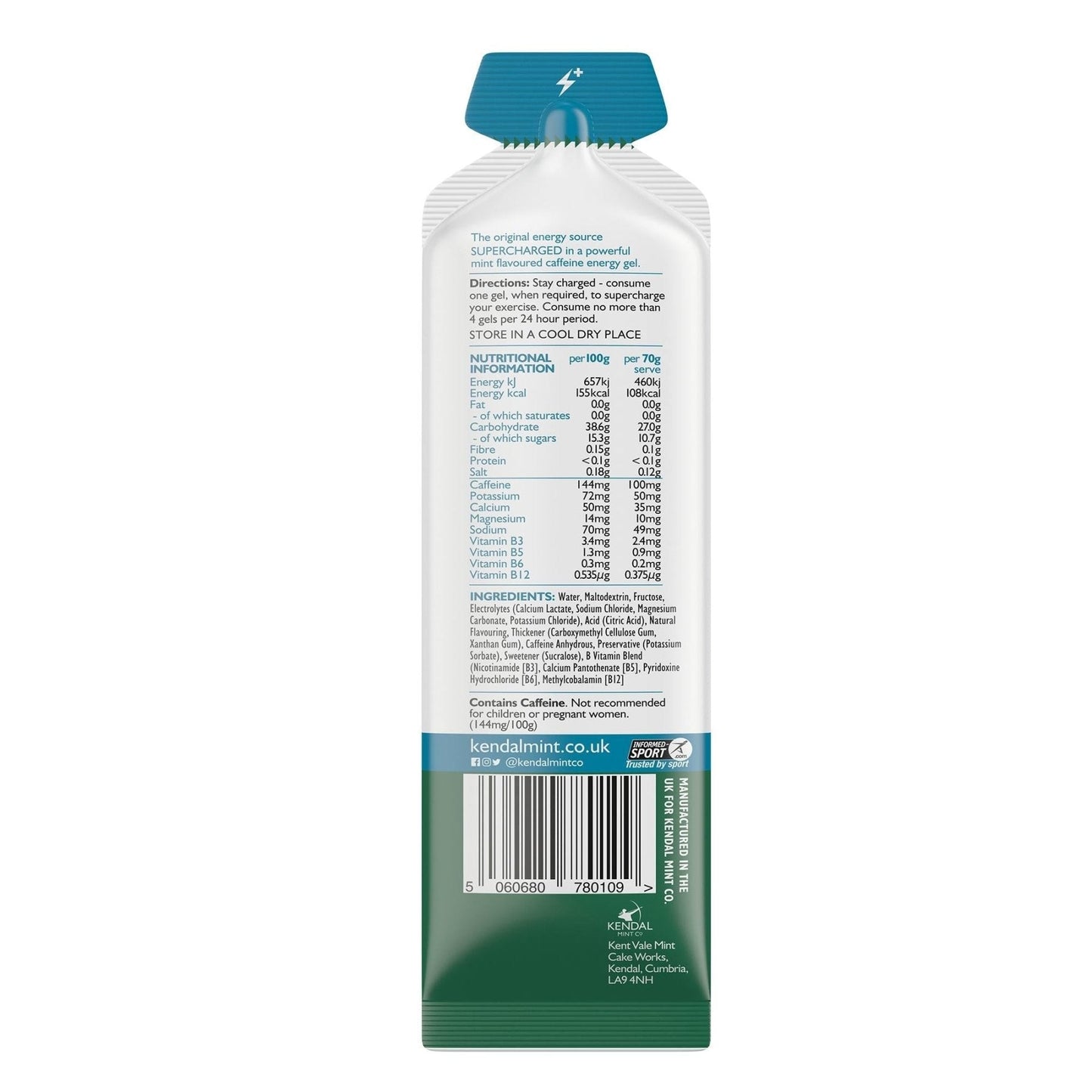 KMC NRG GEL+ Mint Caffeine Energy Gel 70g-4